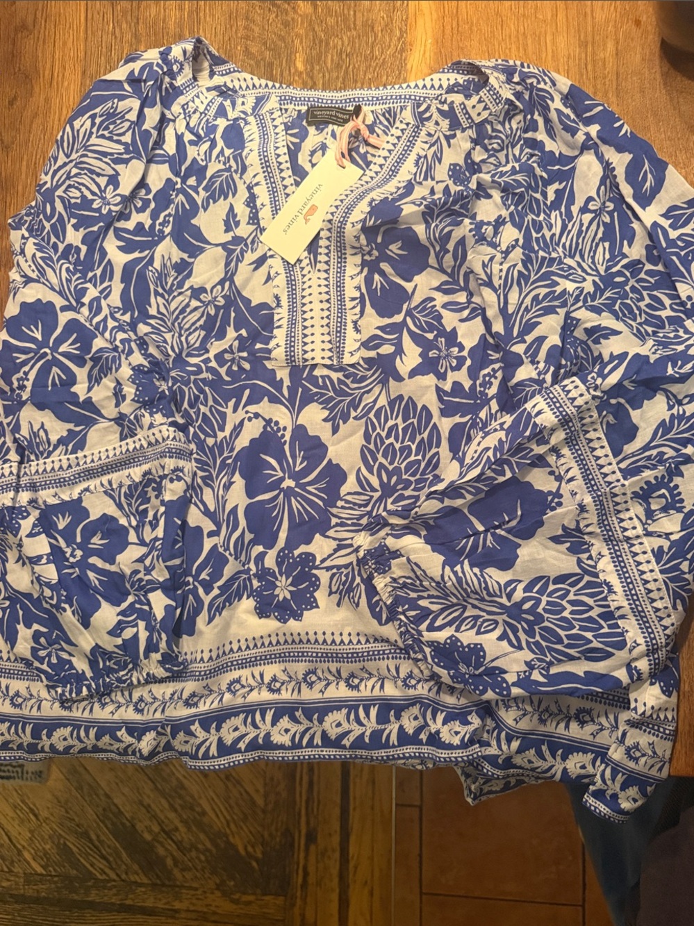 Vineyard Vines Blue and White Floral Peasant Blouse
